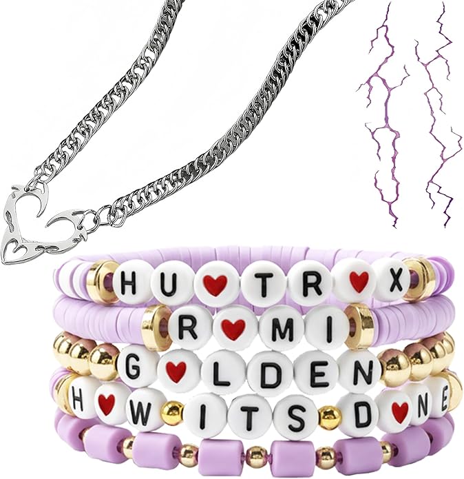 Plergi Korea-Pop Merch Set Includes Necklace, Tattoo and 5PCS Bracelets, Friendship Bracelets Costume Cosplay Accessories Gifts for Teens Fans Women Men