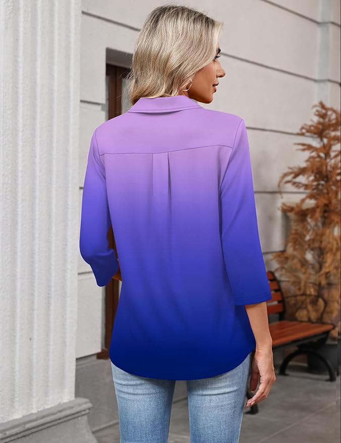 LOMON 3/4 Length Sleeve Womens Tops 2026 Spring Summer Collared Polo Shirts V Neck Casual Basic Polos Tees Shirt