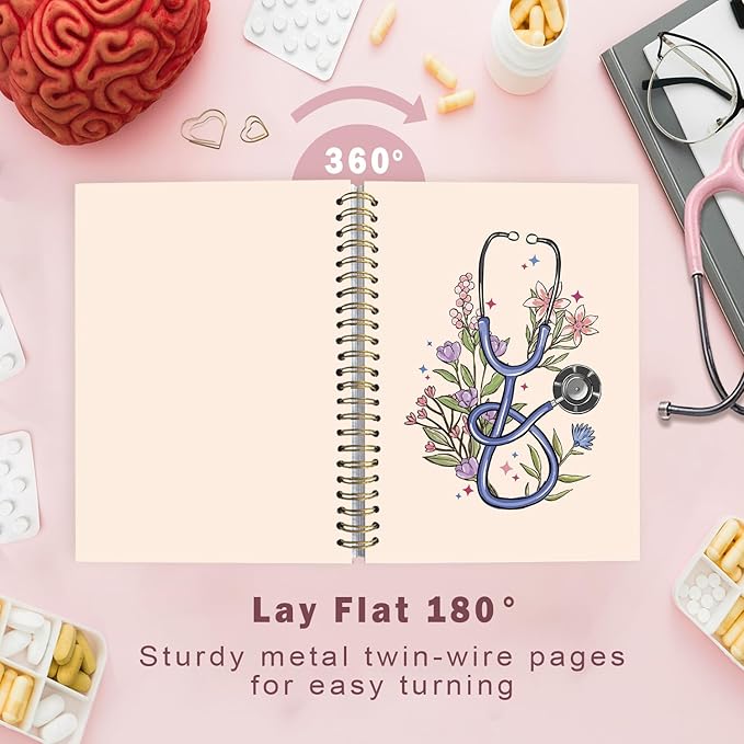 Lacama Nurse Notebook, Nurse Gifs for Women, Nursing Student Graduation Gifts, Stethoscope Flower Spiral Notebook, Nurse Essentials, Nurses Week Gifts, Office School Supplies