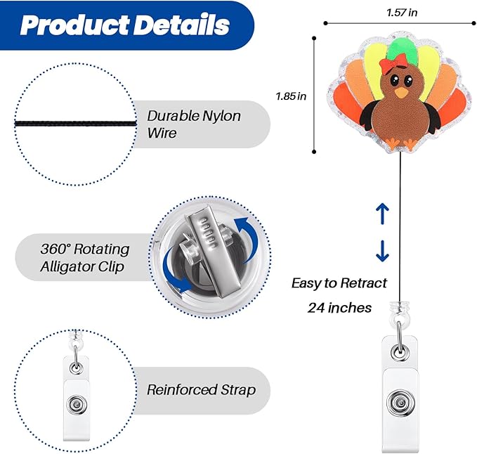Turkey Bow Christmas Funny Nurse Badge Reel, Cute Thanksgiving Retractable ID Card Pediatric Badge Holder, Name Tag Medical Badge Buddy for RN CNA MA LPN OB/GYN Nursing Student Doctor Social Workers
