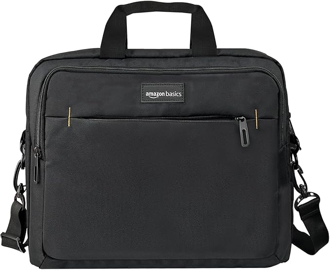 Amazon Basics Laptop Carrying Case with Shoulder Strap and Handle, Large Capacity, 15.6 in, Black