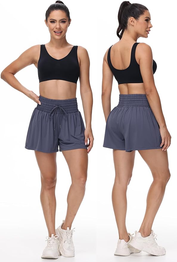 Blaosn Flowy Athletic Shorts for Women Gym Workout Running Short Pants High Waist Skort with Pocket Casual Summer Clothes