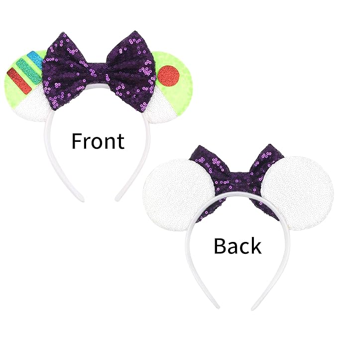 zhezesmila Toy Story Ears Mouse Ears Mic Headbands, Mouse Ears Sequin Bow Headbands for Women, Cosplay Costume Party Decorations (Green)