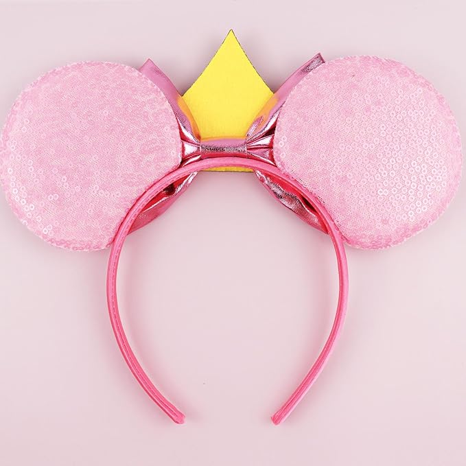 LIHELEI Aurora Mouse Ears Headband, Princess Aurora Headbands for Girls Birthday Party, Sleeping Beauty Ear Costume Headwear Hair Accessories -Hotpink Aurora