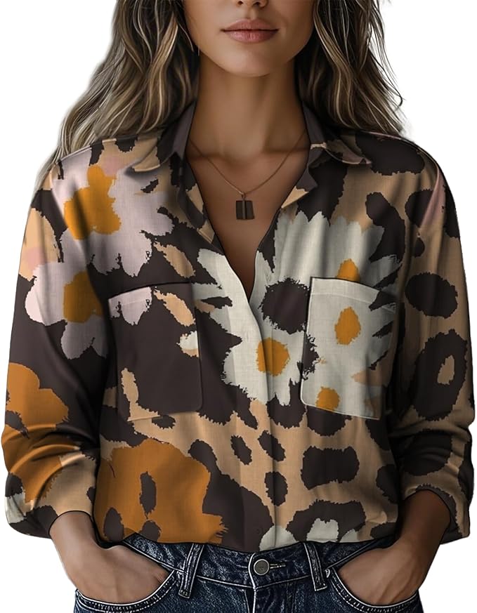 Boho Shirts for Women Vintage Graphic Casual Lightweight Long Sleeve Dressy Gauze V Neck Oversized Beach Top