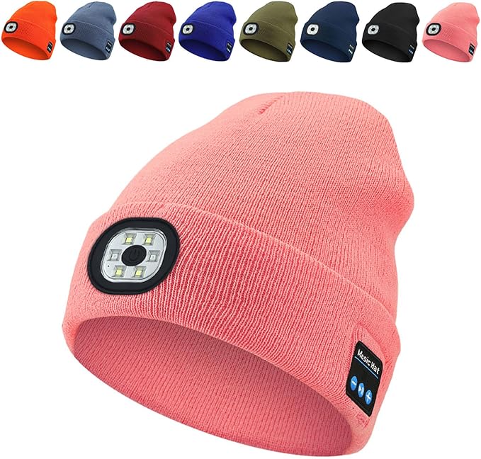 Bluetooth Beanie with LED Light & Removable Speakers, USB Rechargeable Bluetooth Beanie Hat with Light,for Men Husband Teen