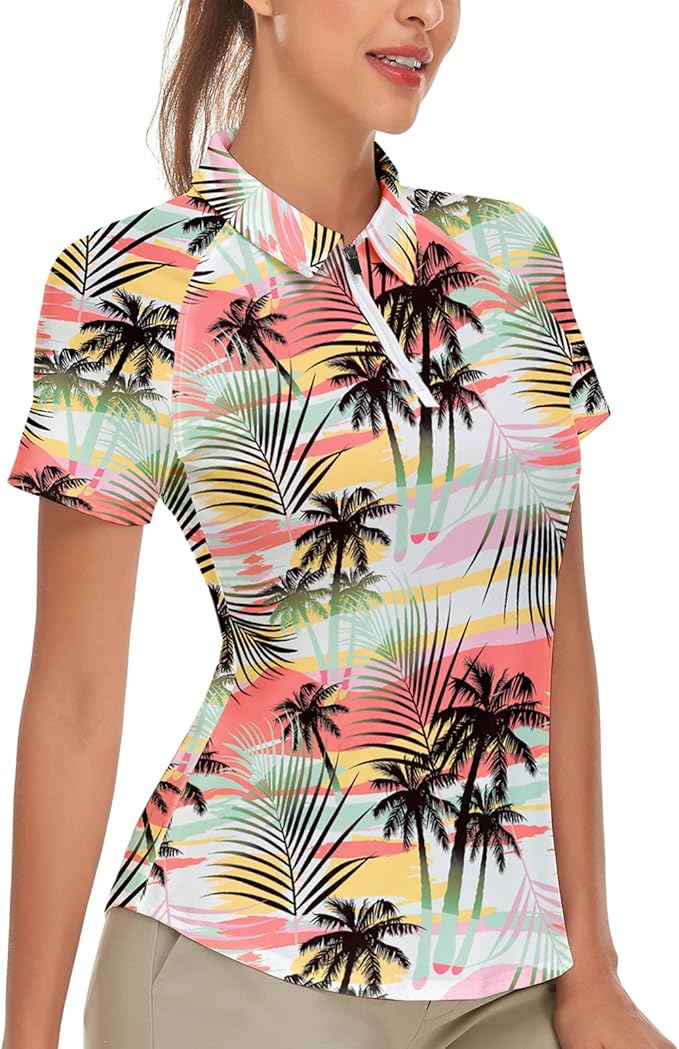 Women's Golf Shirt Short Sleeve Tennis Shirt Quarter Zip Golf Pullover Golf Polo Shirts Argyle Tops