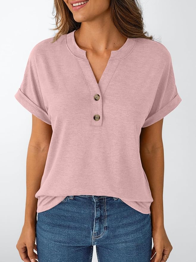 AUTOMET Women's Short Sleeve Shirts Henley Dressy Casual Summer Tops 2026 Spring Fashion Trendy Cute T-Shirts