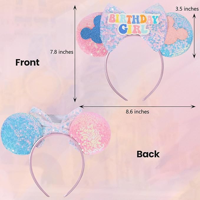 ETLUK Birthday Mouse Ears Headband, Birthday Girl Headband Sequin parks Ears for Adult Women Girls, Cosplay Accessories Party Decorations