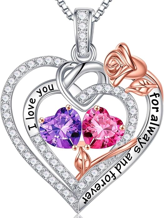 Iefil Valentines Day Gifts for Her - 925 Sterling Silver Double Birthstone Necklace, Anniversary Birthday Gifts for Women, Jewelry Gift for Wife Girlfriend Mom Her