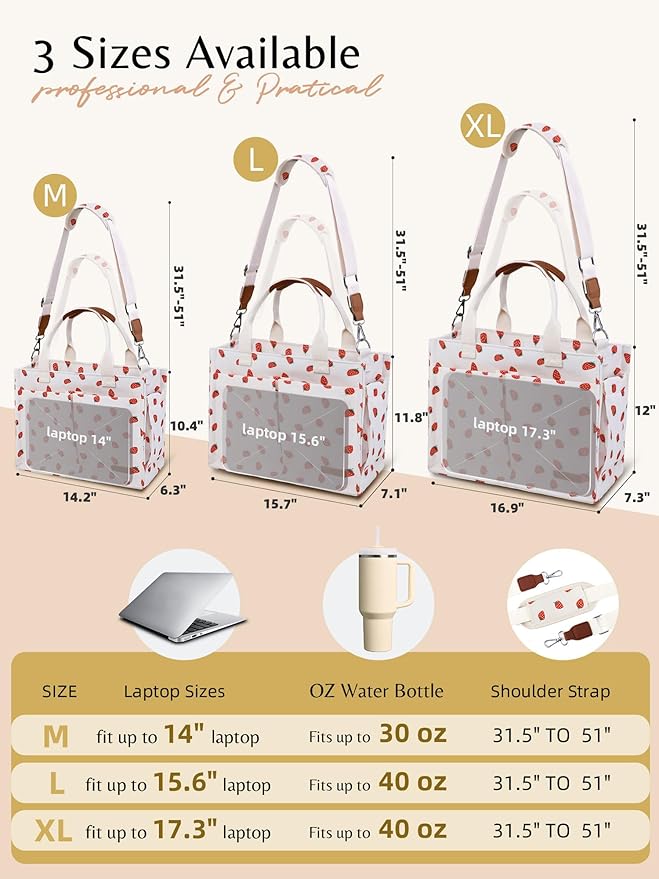 BESBESME Canvas Tote Bag for Women with Zipper & Compartments– Large Work & College Laptop Tote Crossbody Shoulder Bag
