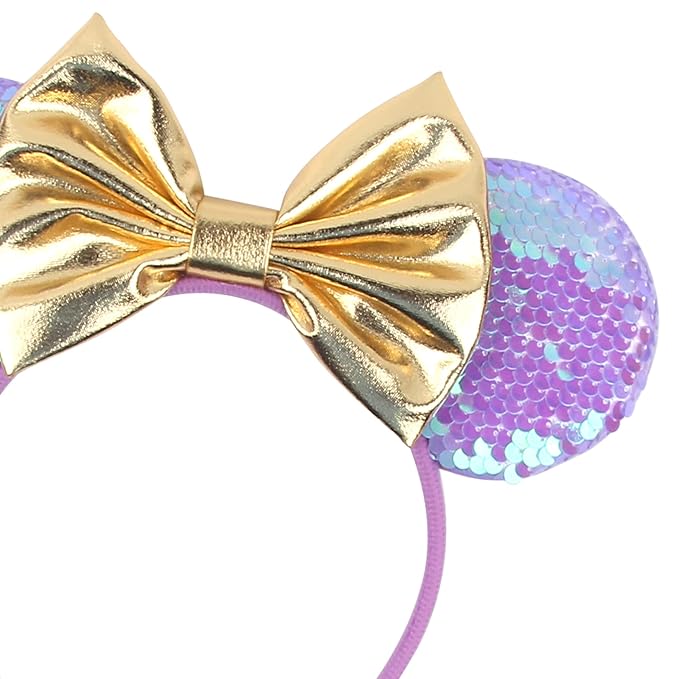 zhezesmila 2 Pcs Shiny Mouse Ears Headbands, Mermaid Mouse Ears headbands with Bow Hairs Accessories for Girls Women Adult Kids Birthday Party