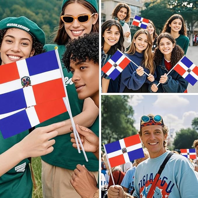 20 Pack Small Dominica Flags on Stick Mini Handheld Dominican Flag for Parades, Independence Day and Patriotic Events 5x8 Inch Durable Weather-Resistant Flags with 12 Inch Sticks(Dominica)