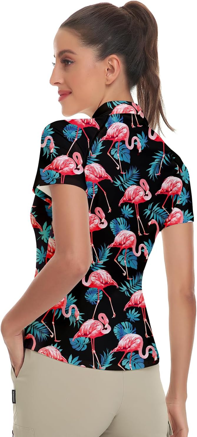 Women's Golf Shirt Short Sleeve Tennis Shirt Quarter Zip Golf Pullover Golf Polo Shirts Argyle Tops