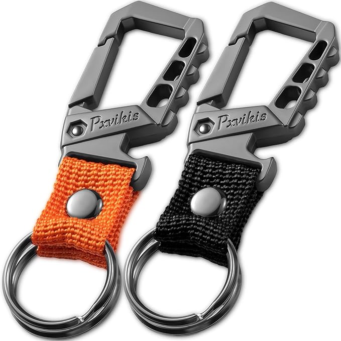 Pxvikis Metal heavy duty key chain carabiner clip bottle opener wrist lanyard ring car key fob unisex for men and women