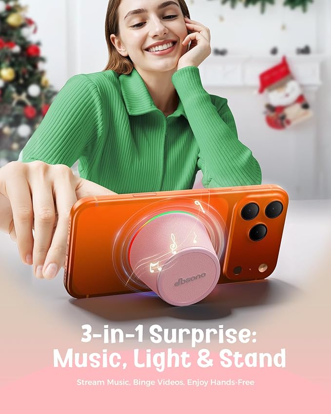 Small Bluetooth Speaker Gifts for Teens: Valentines Gifts for Him Her, 3 IN 1 Portable Magnetic Speaker with 9-Mode Lights, Waterproof Phone Stand for Desk, Cool Birthday Gadget Gifts for Adults