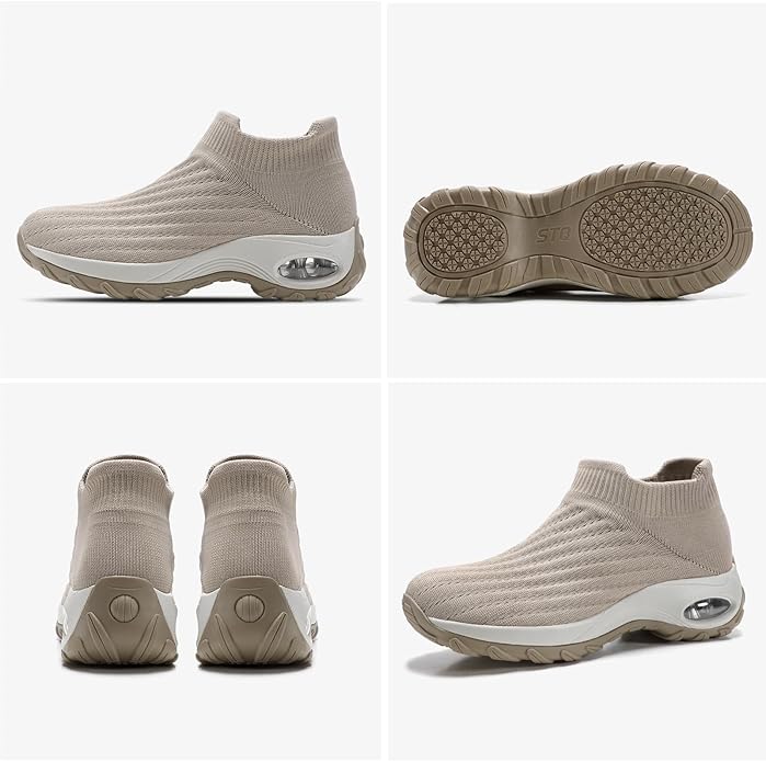 HKR Women's Walking Shoes Arch Support Non Slip Work Shoes Breathable Knit Upper Lightweight for Plantar Fasciitis