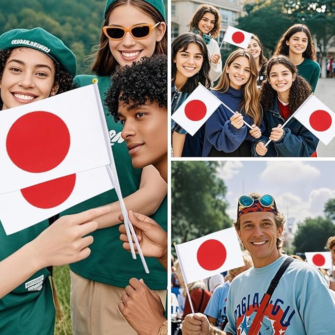 20 Pack Small Japan Flags on Stick Mini Handheld Japanese Flag for Parades, Independence Day and Patriotic Events 5x8 Inch Durable Weather-Resistant Flags with 12 Inch Sticks(Japan)