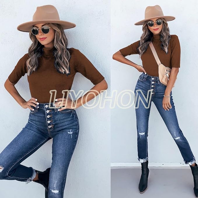 LIYOHON Womens Tops Dressy Casual Mock Turtleneck Business Short Sleeve T Shirts Going Out Tops 2026