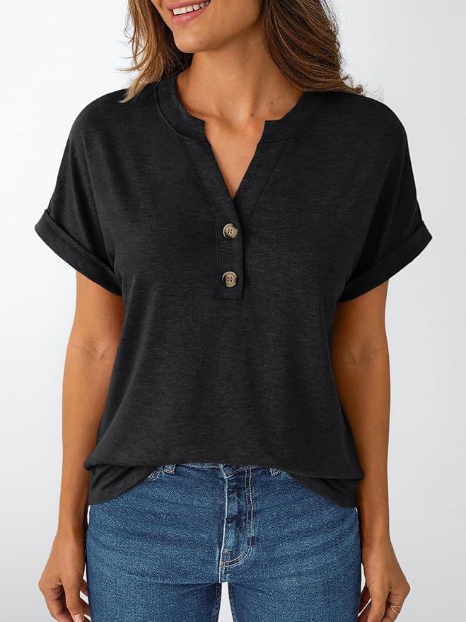 AUTOMET Women's Short Sleeve Shirts Henley Dressy Casual Summer Tops 2026 Spring Fashion Trendy Cute T-Shirts