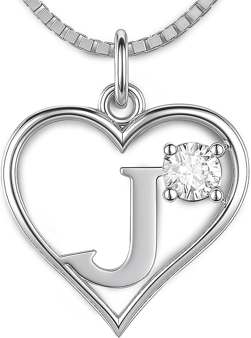 Icy Jewelry Silver Sterling Necklace Initial Letter A-Z Birthstone for Women – Personalized Custom Jewelry Pendant with Heart Design Customized Dainty Charm for Wife Girlfriend Mom – 18" Box Chain