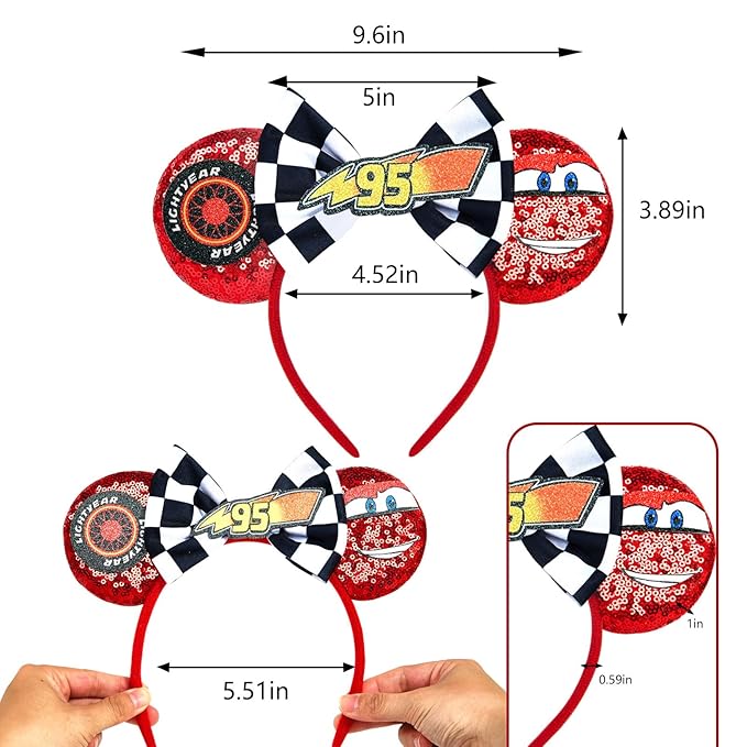 HAMUTH Mouse Ears Headband, Cars Birthday Decorations for Boys Women Girls,Car Mouse Ears Hairs Accessories for Party Trip Parks Cosplay Decorations