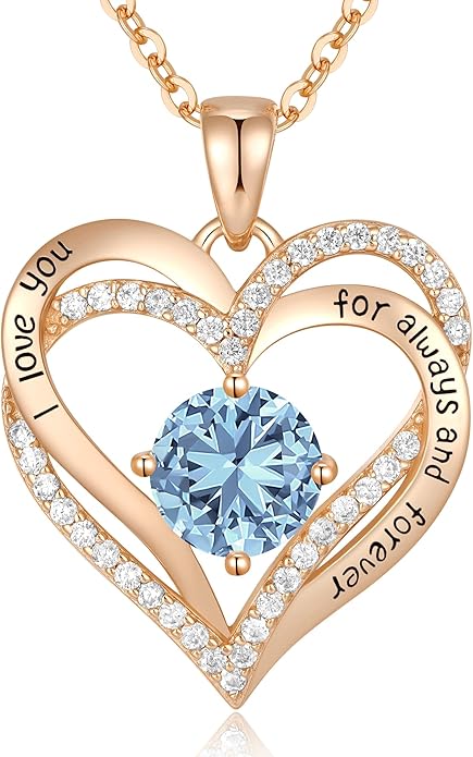 CDE Valentine's Day Gift Forever Love Heart Necklaces for Women, Wedding Anniversary, Birthday Mothers Christmas Day Gifts for Mom, Mother, Wife, S925 Silver Jewelry with Birthstone Pendant