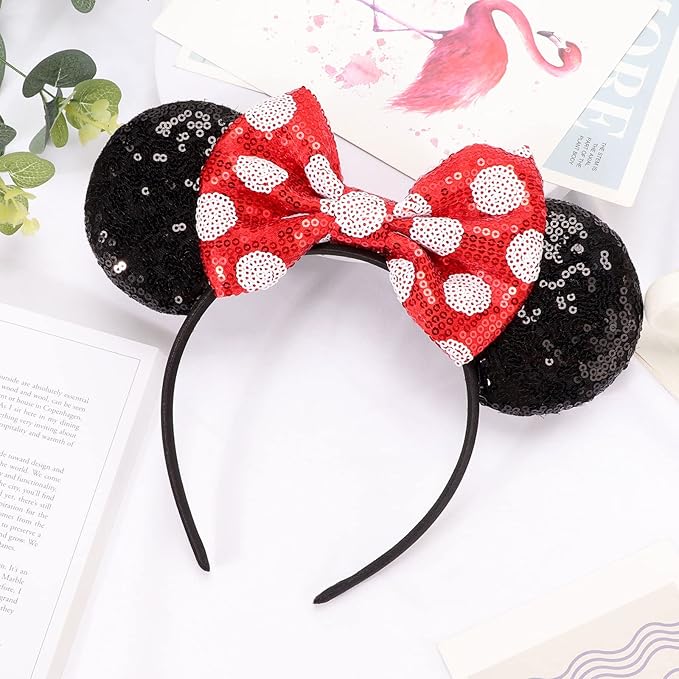 DRESHOW Mouse Ears Bow Headbands Glitter Party Decoration Cosplay Costume for Women