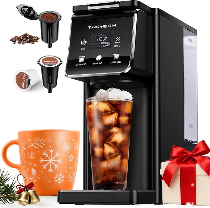 Coffee Maker Hot & Iced With Bold Setting,Single Serve Coffee Maker For K Cup And Grounds,52 Oz Removable Water Tank,6-14 Oz Brew Sizes,One Cup Kcup Coffee Machine With Reusable Filter,(Black)