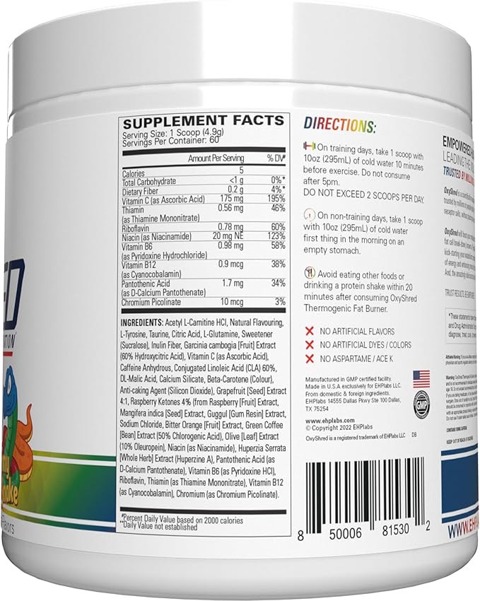 EHP Labs OxyShred Pre Workout Powder - Preworkout Powder with L Glutamine & Acetyl L Carnitine, Energy Boost Drink - Gummy Snake, 60 Servings