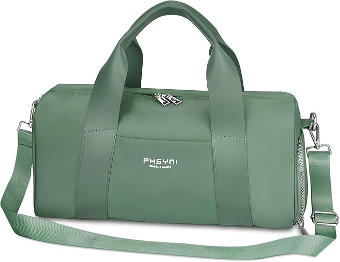 Sports Small Gym Bag for Women, Cute Mini Duffle Bag with Wet Pocket & Shoes Compartment, Personal Item Travel Workout Bag, 16"-Small, Green