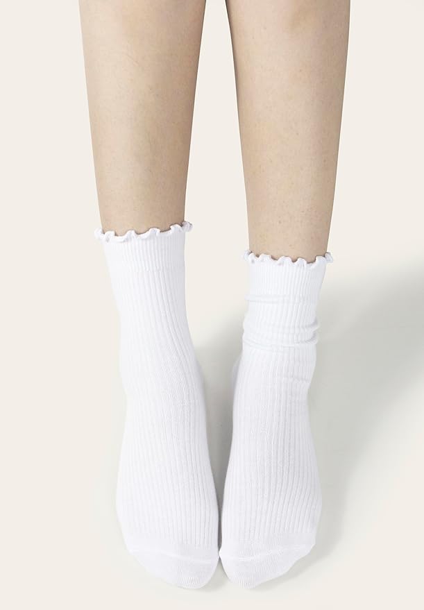 BomKinta Ruffle Socks Women - Turn-Cuff Frilly Sock - Lightweight Cotton Socks