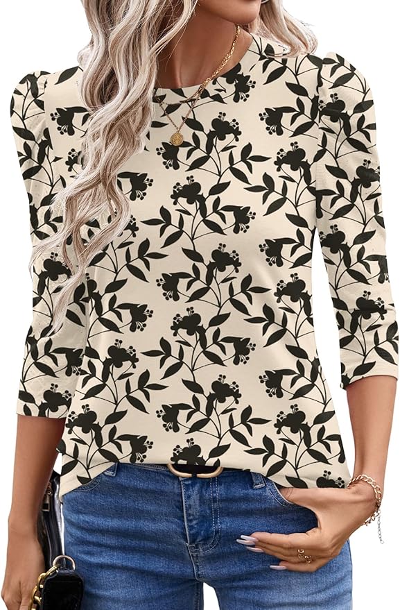 Ivicoer 3/4 Length Sleeve Womens Tops Summer Spring Tops for Women 2025 Puff Lace Sleeve Shirts Blouses
