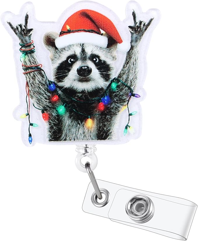 Funny Raccoon Nurse Badge Reel, Christmas Retractable ID Card Badge Holder, Name Tag Medical Work Badge Clip for RN LPN CNA MA Nurse Doctor Nursing Student Teacher Office Medical Assistant Workers