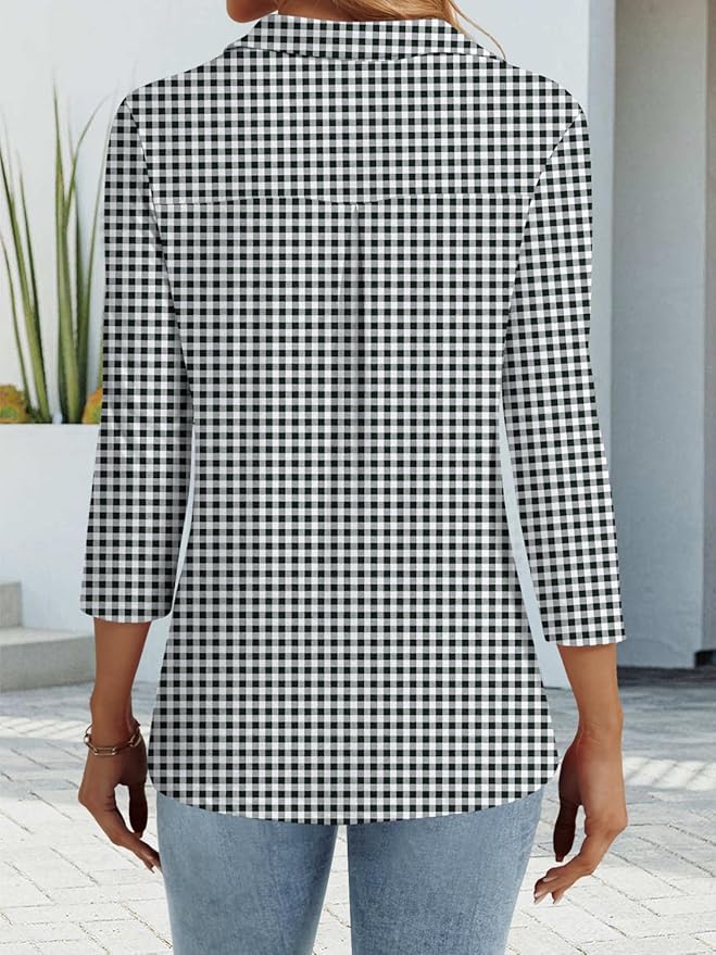 3/4 Length Sleeve Womens Tops Dressy Casual V Neck Polo Shirts Business Work Blouses 2025 Trendy Tunic Top