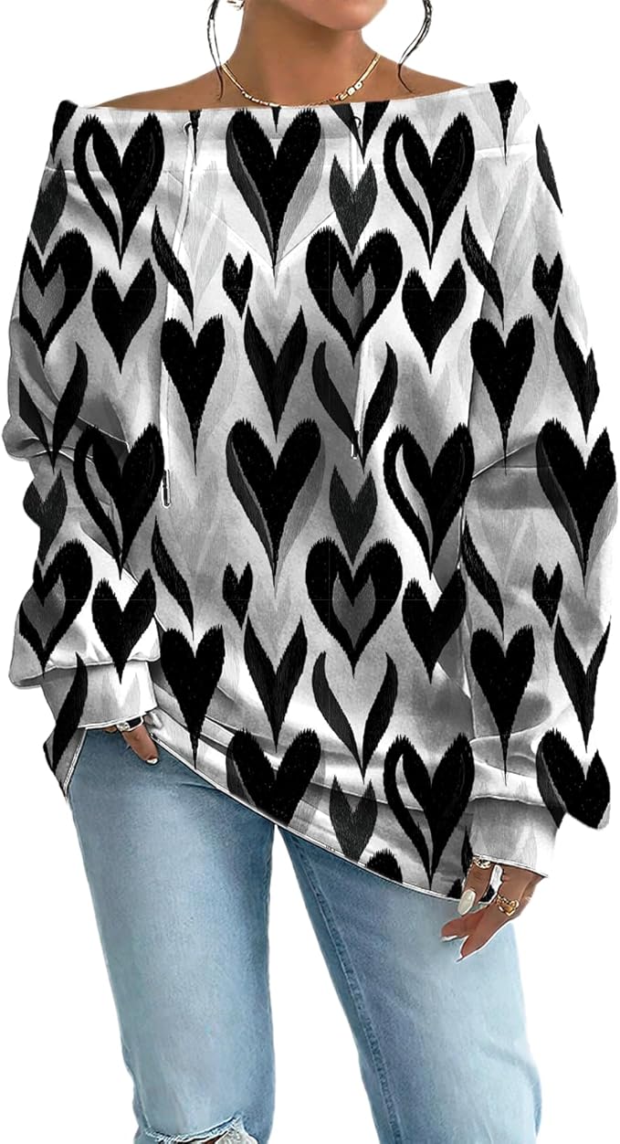 Womens Sweatshirts Floral Print Sexy Off The Shoulder T Shirts Oversized Long Sleeve Pullover Fall Tops