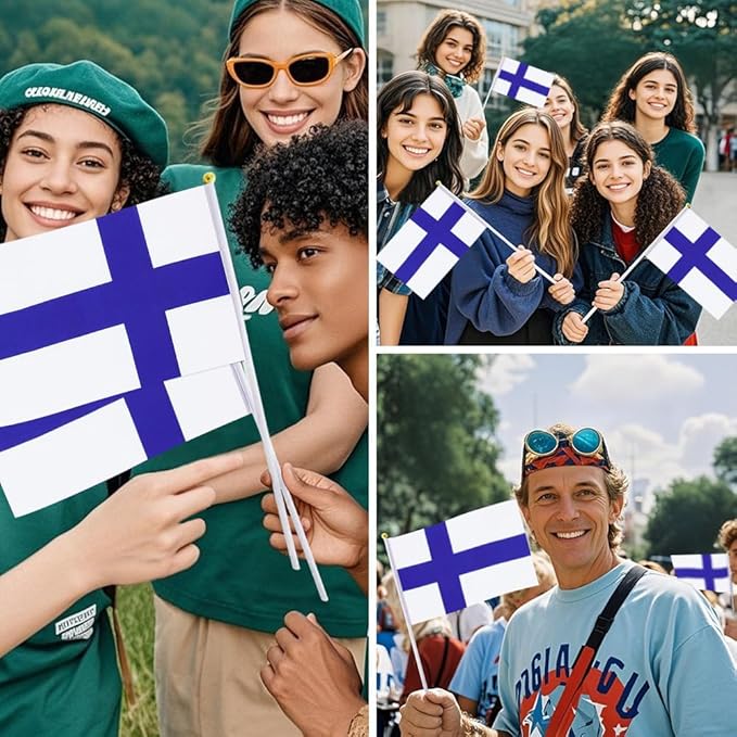 20 Pack Small Finland Flags on Stick Mini Handheld Finns Flag for Parades, Independence Day and Patriotic Events 5x8 Inch Durable Weather-Resistant Flags with 12 Inch Sticks(Finland)