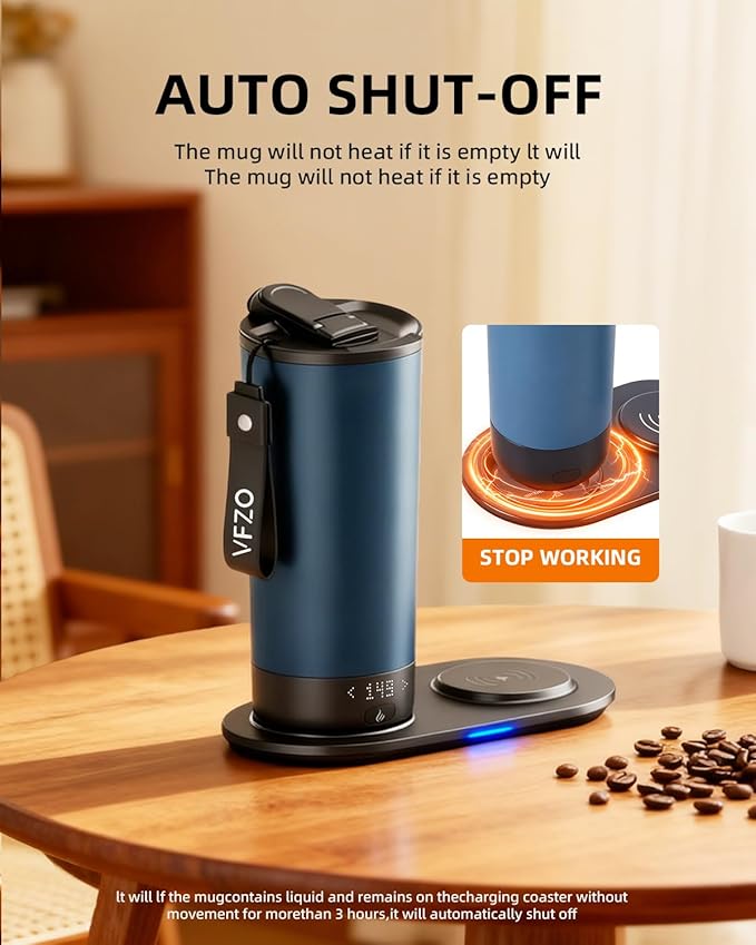 Temperature Control Heated Travel Mug Smart Self Heating Coffee Mug 20 Oz App Controlled LED Display coffee serving sets mug kept at a constant temperature for 4-10 hours (Slate Blue, 20 oz)