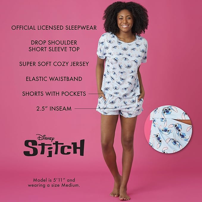 Richard Leeds International Womens Pajama Sets Disney | Hello Kitty |Snoopy Soft Stretch 2 Piece Short Lounge Sets for Women