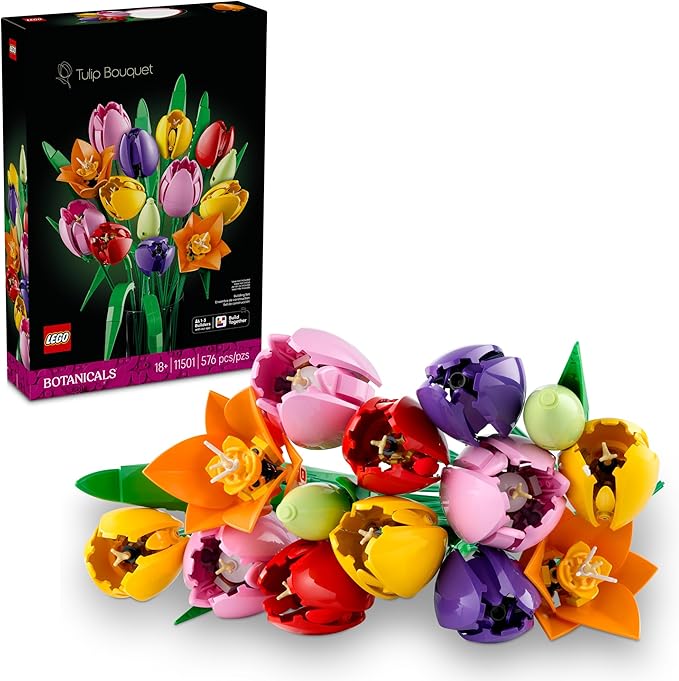 LEGO Botanicals Tulip Bouquet Building Set for Adults - DIY Bedroom, Book Shelf & Office Decor for Women & Men, Ages 18+ - Gift for Valentines Day - Artificial Flowers Crafting Kit - 11501