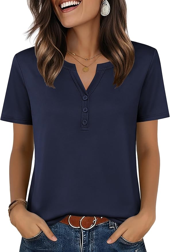 Zeagoo Womens Summer Tops V Neck Short Sleeve Shirts Dressy Casual Blouse Spring Vacation Tshirts Clothes