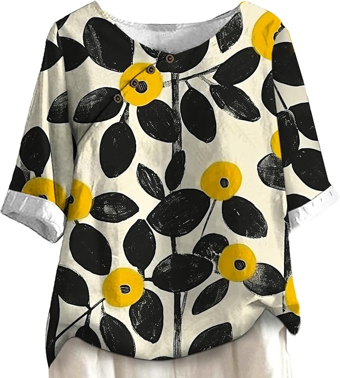 Women's Shirts Dressy Casual Asymmetric Side Button Down Design Tops Summer Loose Fit Crewneck Graphic Tees