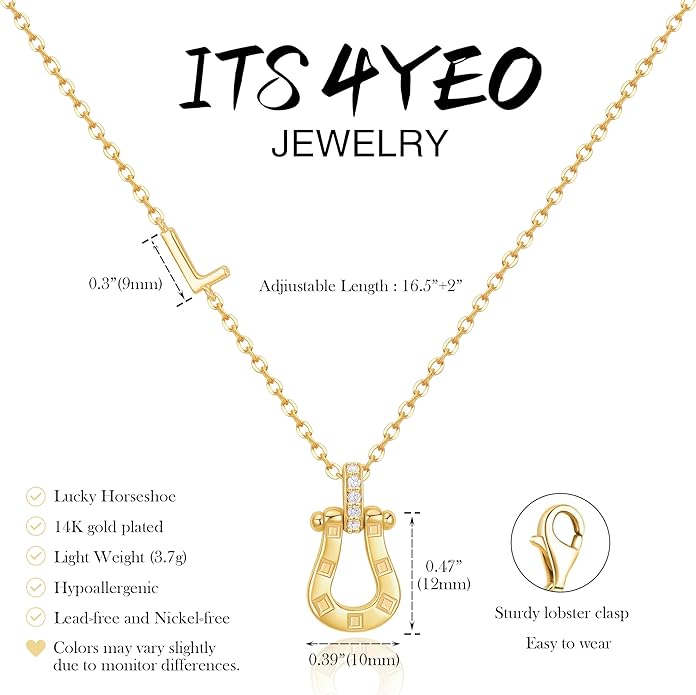 ITS4YEO Valentines Day Gifts for Women Hers, Lucky Horseshoe Initial Necklace, Dainty 14K Gold Plated Pendant Necklace, Trendy Hypoallergenic Jewelry, Gifts for Women and Teen Girls