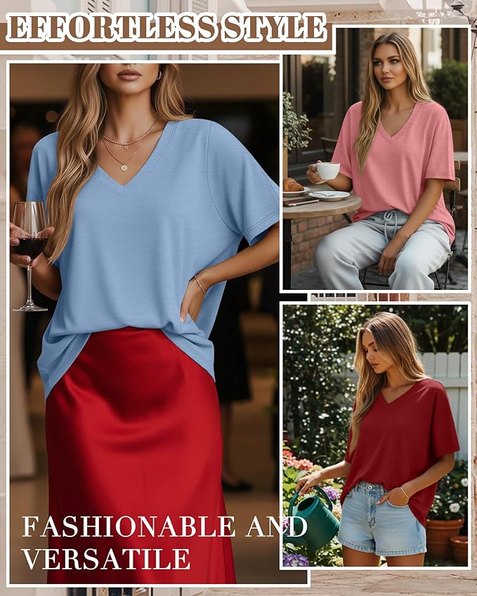 Huukeay Women's Cotton Oversized T Shirts 3 Pack V Neck Loose Fit Half Sleeve Tops Baggy Casual Summer Gym Workout Tees 2026