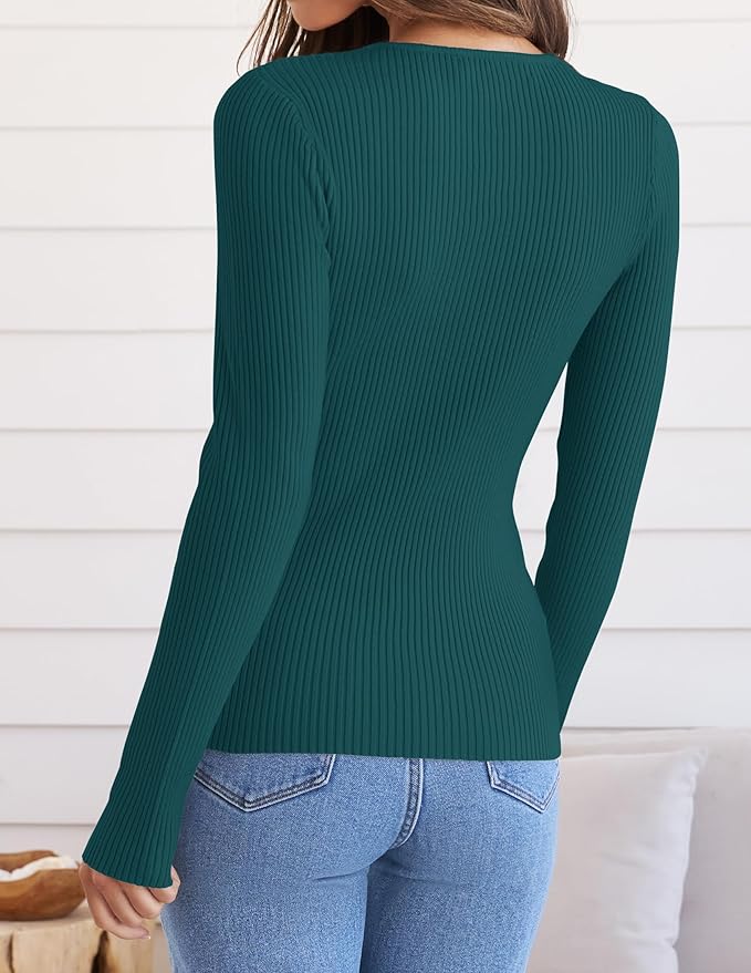 ZESICA Women's Long Sleeve Crewneck Shirts 2026 Fall Ribbed Knit Sweater Slim Fitted Casual Basic Tee Tops