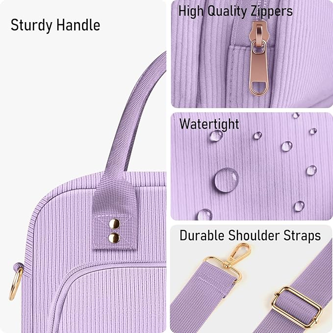 Lunch Bag Large Insulated Lunch Box for Women Men Adult Cute Purple Lunchbox Corduroy Lunch Bags Boxes Pail with Adjustable Shoulder Strap for Work Mom Picnic Office Travel 11.4×6.8×9.1 inches 11.5L