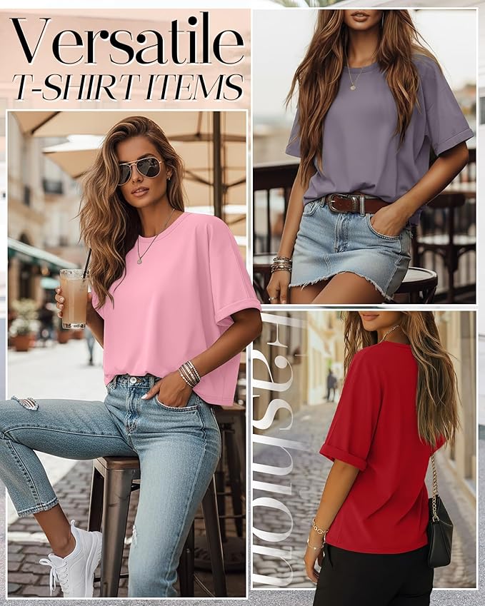 Riyiper 3 Pack Women's Oversized T-Shirt Half Sleeve Summer Tees Casual Loose Fit Crew Neck Basic Tops