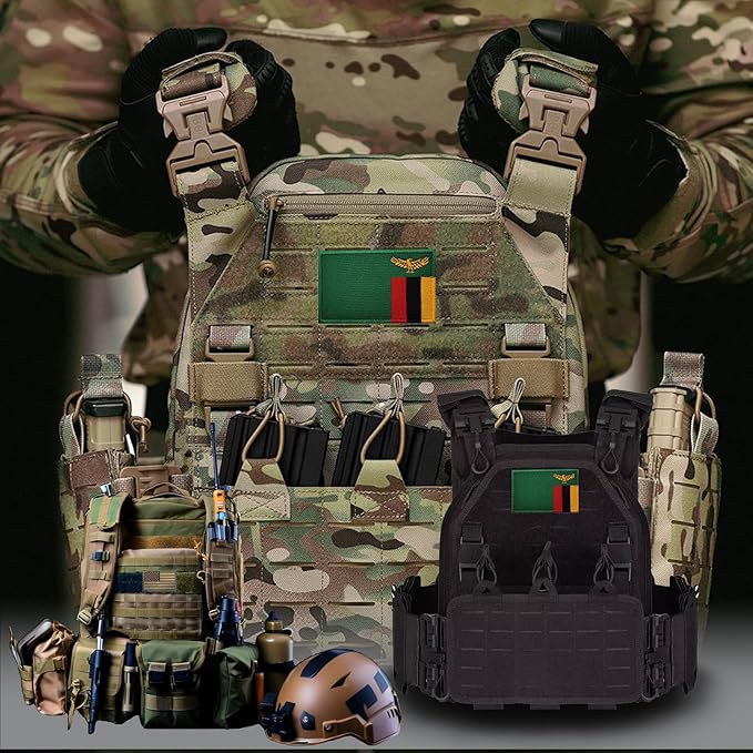 EmWoot 2PCS Zambia Flag Patch Embroidered Morale Patch Military Tactical Patches Hook and Loop