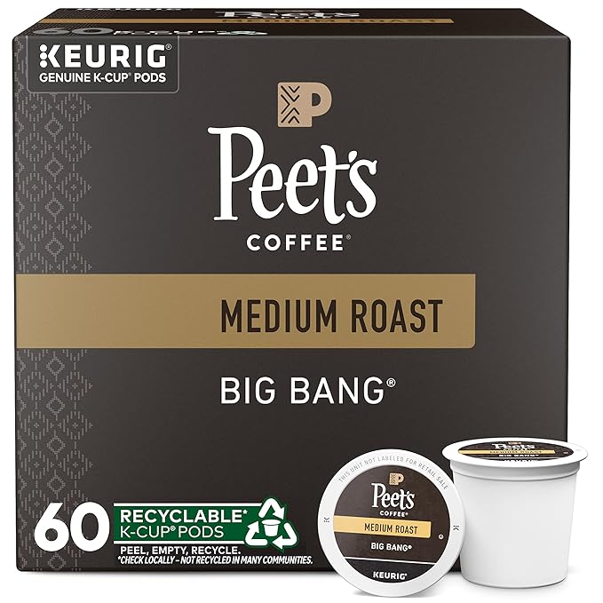 Peet's Coffee, Medium Roast Keurig K-Cup Pods - Big Bang 60 Count (6 Boxes of 10 K-Cup Pods)