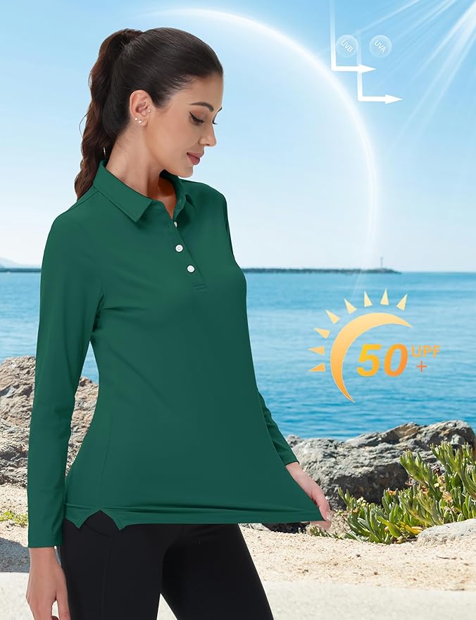 MAGCOMSEN Women's Polo Shirts Long Sleeve Golf Shirt Quick Dry UPF 50+ Sun Protection Lightweight Tennis Shirts